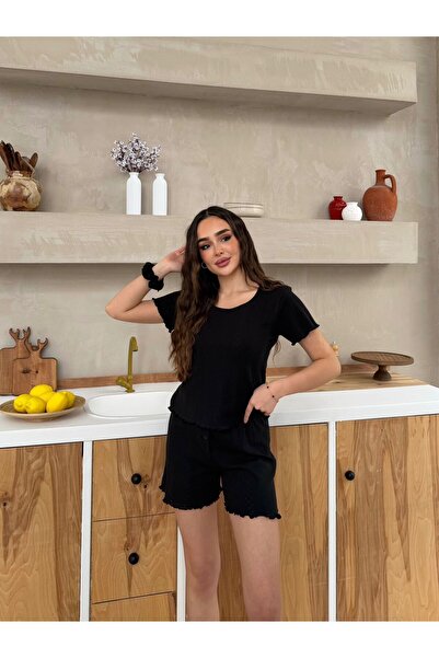 FREEWİSE Saf %100 Pamuk Şortlu Pijama Kadın Takım