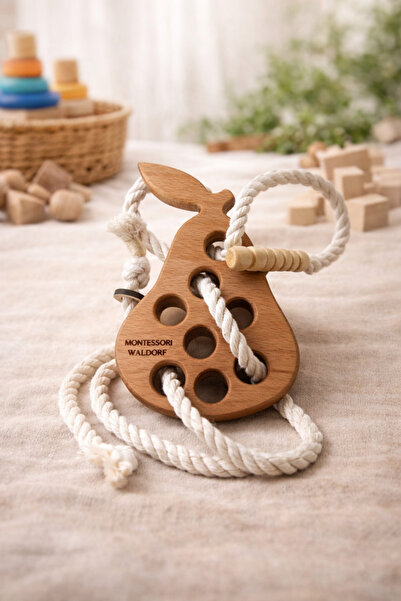 Stavye Masif Ahşap Montessori & Waldorf İp Geçirme İnce Motor Geliştirici Eği...