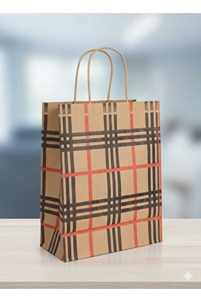 HDF PAZARLAMA كيس هدايا ورق كرافت 25x12x31 25 قطعة نمط ملون مخطط