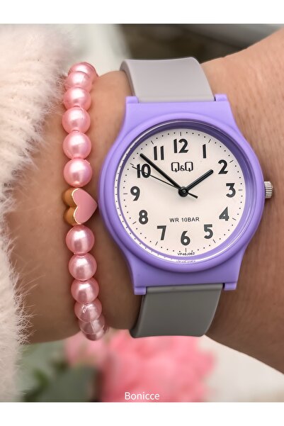 Q&Q 10 Atm,2 Yil Garanti̇, Mor Silikon Kordon Havuz Deniz Kullanıma Uygun Kız...