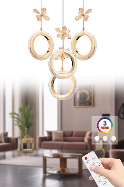 İstanbul Avize Halka 4'lü Gold Kumandalı 3 Renk Ledli Modern Led Avize