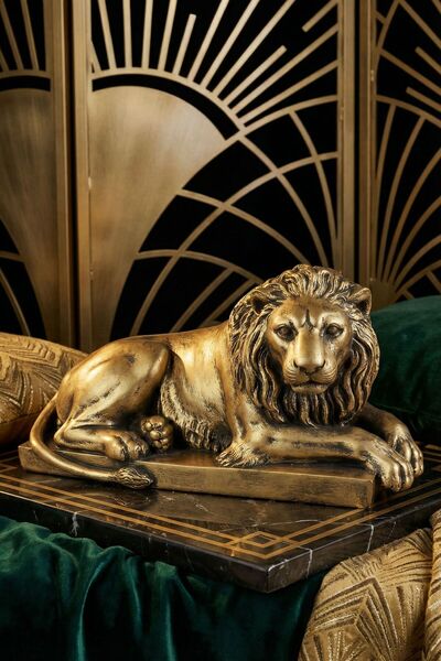 Rugad Biblo Dekoratif Heykel Aslan Biblosu Altın Eskitme Model 3