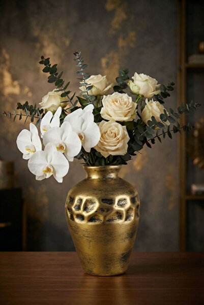 Evene Vazo Küçük Vazo Masa Üstü Vazo Ev Dekorasyon Vazo Altın Eskitme Renk Mo...