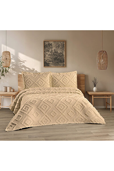 LUSSO Husă de pat dublă Scandinavian Jasmin 240x250 și 2 fețe de pernă bej