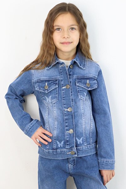 Breeze Girl's Jean Jacket with Butterfly Print Detail and Pockets, Ages 6-12,...