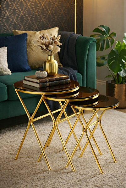 ARS Home zigon sehpa gold zigon sehpa bronz cam sehpa modern sehpa 3’lü sehpa...