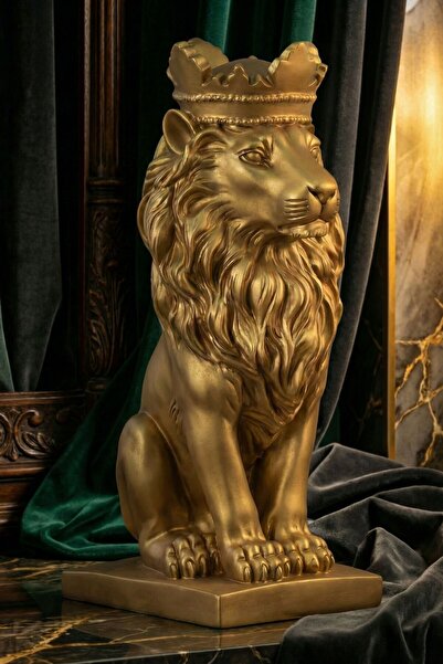 Rugad Biblo Dekoratif Heykel Taçlı Aslan Biblosu Altın Model 34