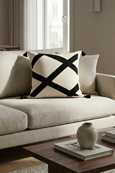 cottoncloth غطاء وسادة مزخرف من الكتان المغسول والمخيط يدويًا من بولدان، مقاس...