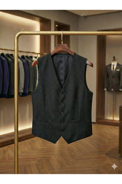 ixir 8 Düğmeli Erkek Takım Elbise Yeleği Siyah