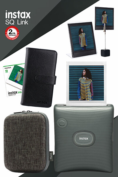 Fujifilm Instax SQ Link Yeşil Yazıcı 10lu Square Film Kılıf Albüm Pleksi Çerç...