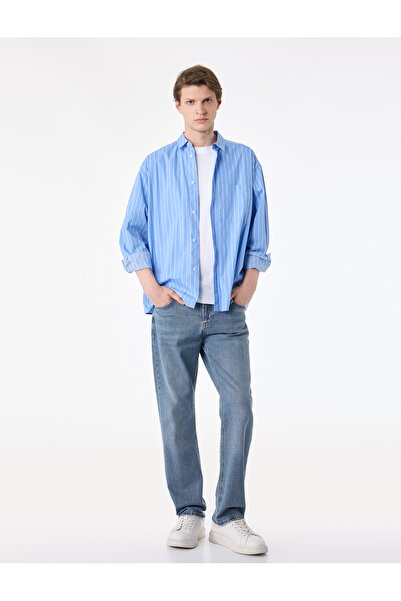 Koton بنطلون جينز قطني بخصر عادي وجيوب وقصة مستقيمة - مارك جين