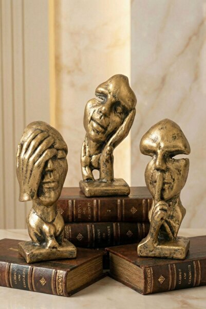 Evene Biblo Dekoratif Obje Heykel Üç Maymun Biblo Dekoratif Süs Eşyası Altın ...