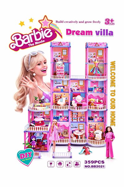 Barbie مجموعة ألعاب قلعة الأميرة الوردية منزل أحلام باربي فيلا DIY-359 قطعة ب...