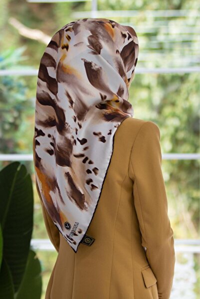 Vissona Eșarfă 100% mătase twill, cu imprimeu batik , culoare cafea cu lapte ...