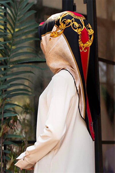 Vissona Red Cream Monogram Silk Twill - 90x90 Eșarfă cu model baroc Forma de ...