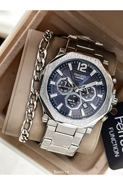 Ferrucci ساعة + سوار بتصميم ويكر كورد للرجال