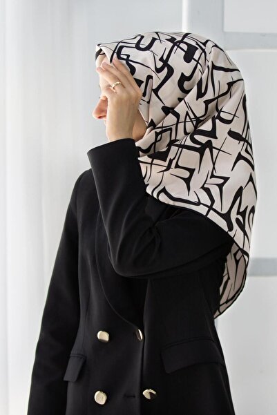 Vissona 57% MĂTĂR 43% VISCOS Twill Mătase Abstract Geometric Pattern Crem - C...