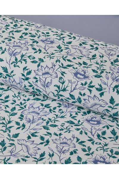 English Home Gentle Flower Cotton Double Bed Sheet Duvet Cover Set 200X220 cm Green-Blue