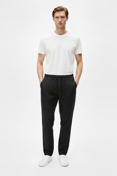 Kozik Men's Linen Blend Relaxed Fit Trousers Comfortable Cut