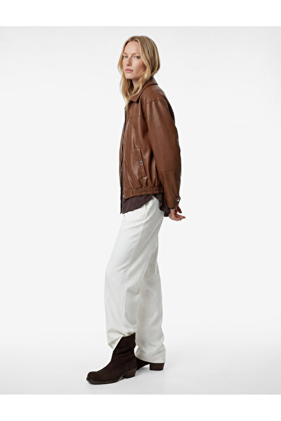 Koton Long Sleeve Oversize Faux Leather Jacket with Pockets and Zipper