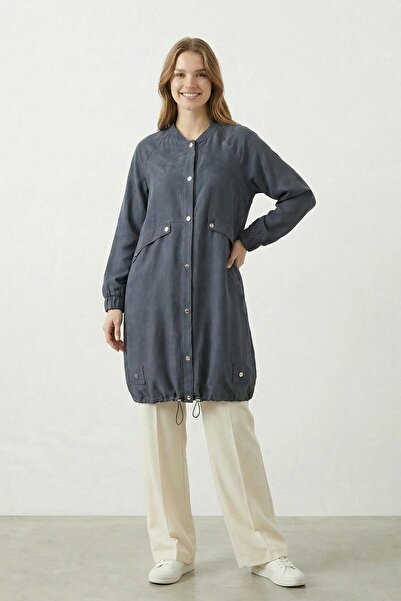 Puane Kadın Düğme Detaylı Modal Kap - 15259KAP - BLACK