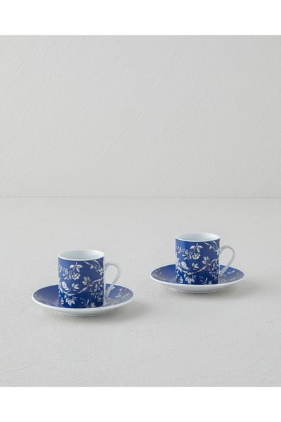 English Home Viva Porselen 4 Parça 2 Kişilik Kahve Fincan Takımı 80 ml Lacivert