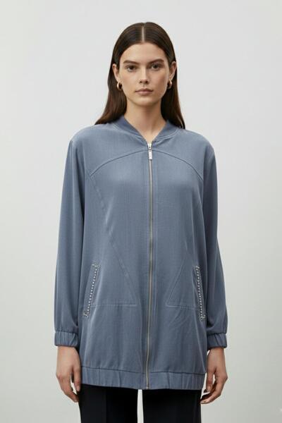 Puane Women's Suede Jacket with Pocket Detail and Zipper - 15258Ckt - Mink