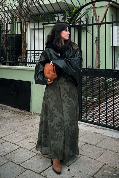 LOCCO Fusta din șifon căptușită cu model floral pentru femei, verde