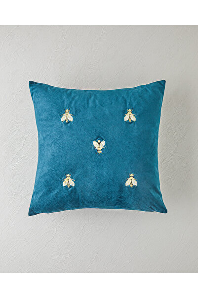 English Home SwarmBees Kadife Nakışlı Kırlent Kılıfı 45x45 cm Yeşil