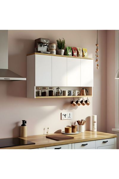 Misterium Mocha Duvara Askılı Kahve Köşesi ve Fincan Standı - Beyaz