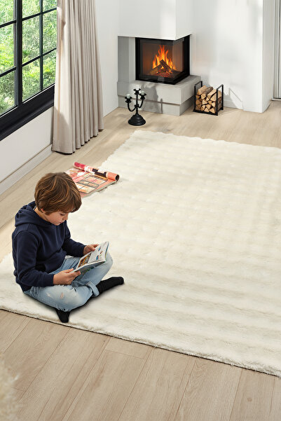 CASERA HOME Bubble Collection Tavşan Tüyü Dikdörtgen Makinede Yıkanabilir Kay...