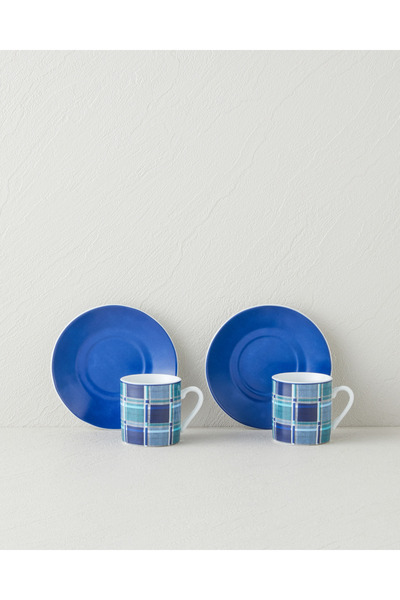 English Home Echo Porcelain 4 Piece Coffee Cup Set for 2 People 80 ml Blue