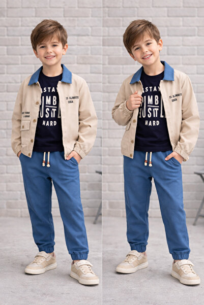 Çelix Kids Erkek Çocuk Gabardin Ceket Ve Jogger Pantolon 3'lü Takım Elbise Bayramlık