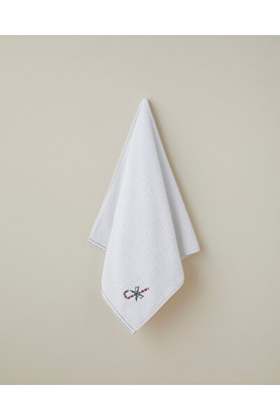 English Home Candy Cane Pamuk Nakışlı Yüz Havlusu 50x80 cm Beyaz