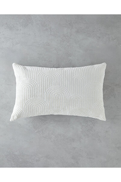 English Home Deluxe Jakarlı Dekoratif Kırlent 35x55 cm Ekru