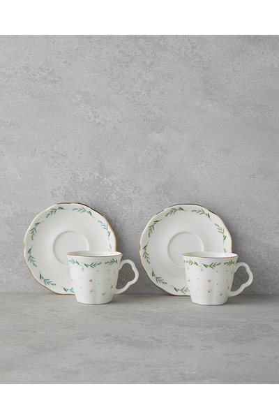 English Home Floria Bone Porselen 4 Parça 2 Kişilik Kahve Fincan Takımı 80 ml...