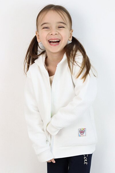 Breeze Girl's Cardigan Love Themed Colorful Emblem Hooded 2-6 Years Old, Ecru