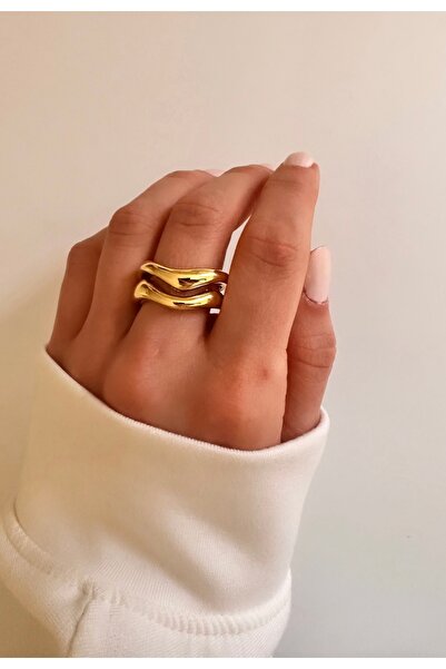 Charmist 14K Çelik Üzeri Altın Kaplama Ayarlanabilir Basic Yüzük