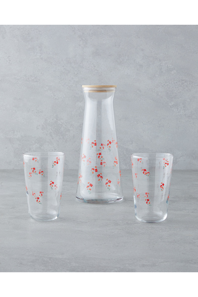 English Home Bloom Cam 3 Parça Su Takımı 1150 Ml + 400 Ml Kırmızı