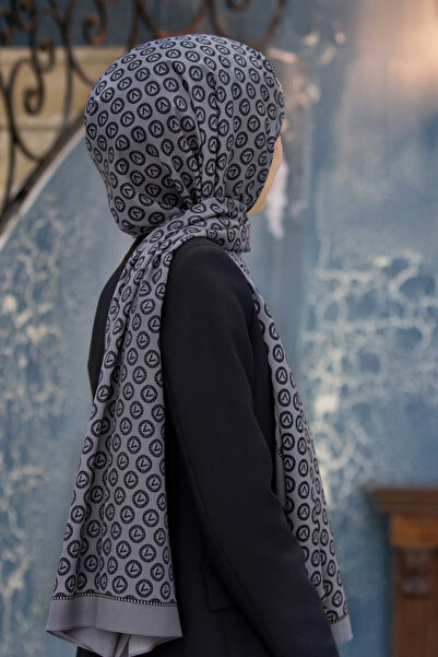 Vissona LÜKS MEDİNE İPEĞİ DEGRADELİ MONOGRAM DESENLİ GRİ RENKLİ 75X195 KIRIŞM...