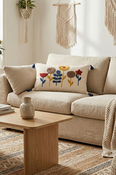 cottoncloth غطاء كيرلنط مزخرف مستطيل الشكل مطرز باللون الأزرق النجمي 35x55 سم