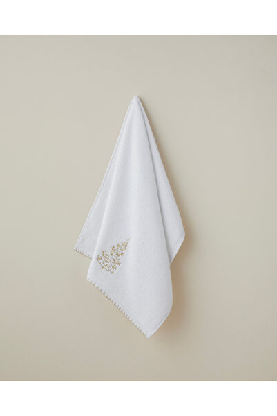 English Home Golden Pine Pamuk Nakışlı Yüz Havlusu 50x80 cm Beyaz