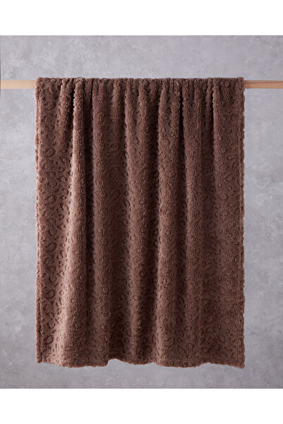 English Home Leopard Jakarlı Wellsoft Tv Battaniye 120x160 cm Koyu Bej