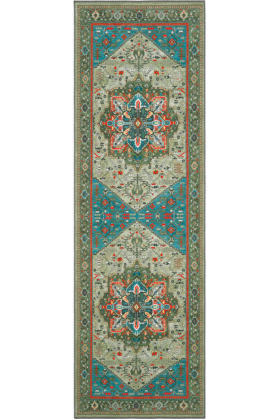 Cool Halı Beylerbeyi By 832 Yeşil Vintage Uzun İnce Yolluk Etnik Desen Retro ...