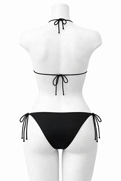 VAJESTO Women's Black Lycra Side Tie Halter Neck Stylish Drawstring Triangle Bikini Set