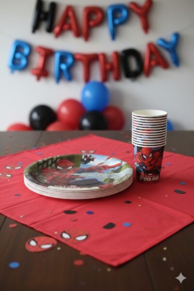 SPIDERMAN Örümcek Adam 8 Li Karton Tabak Bardak Set Doğum Günü Seti