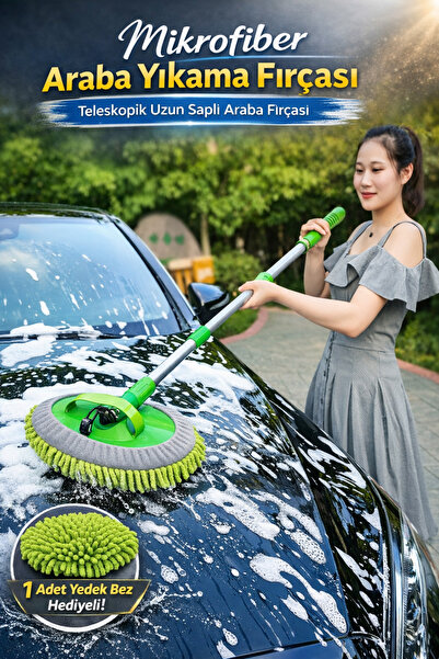 Manosta 1 Adet Yedek Bez Hediyeli Mikrofiber Araba Yıkama Fırçası - Teleskopi...