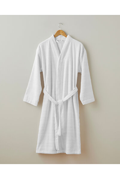 English Home Sandy Stripe Pamuk Bornoz L-XL Beyaz
