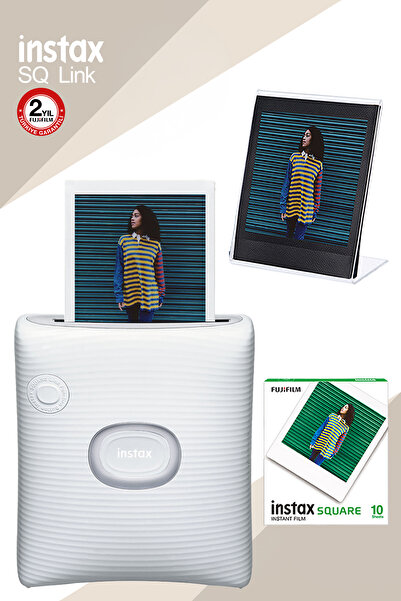 Fujifilm Instax SQ Link Beyaz Yazıcı 10lu Square Film ve Pleksi Çerçeve