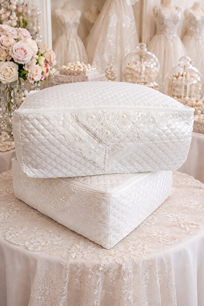 DİLEX Çeyizlik Bohça Gelin Bohçası Damat Bohçası Saten Ekru 2 'li Hurç Set